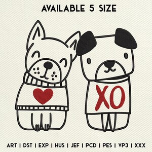 Valentine&#39;s Day Dog Embroidery Design, Valentine&#39;s Day Dog XOXO Embroidery, Dog Heart Machine Embroidery, Instant Download