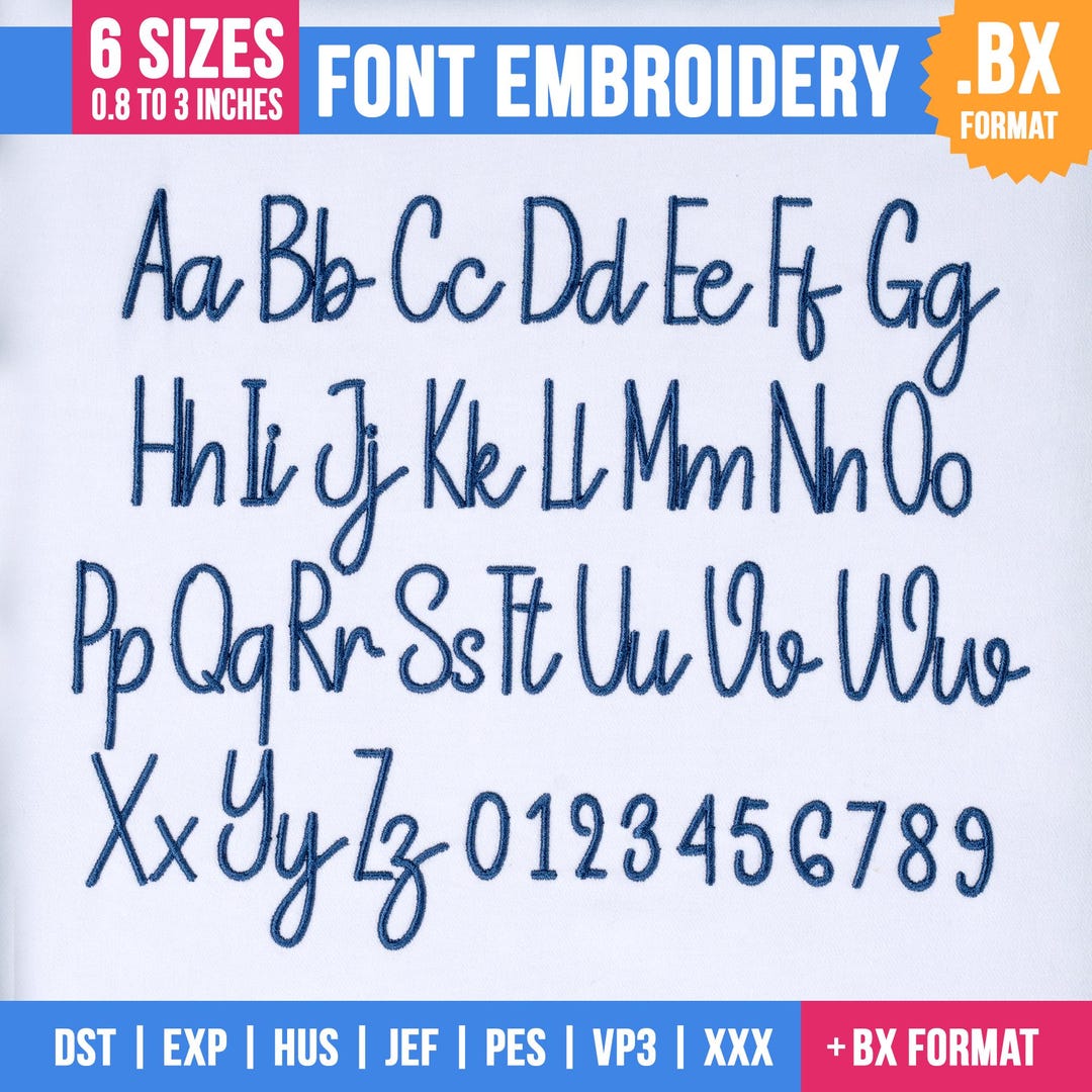 Handwritten Cursive Embroidery Font - 6 Sizes, BX, PES Formats (instant ...