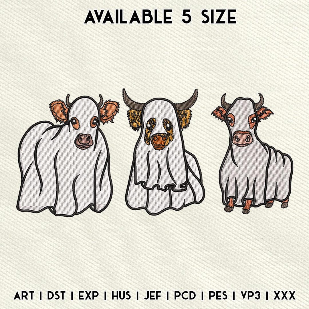 Ghost Cow Embroidery Design, Halloween Ghost Cow Embroidery Design ...