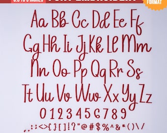 BX Cursive Embroidery Font, Handwriting Satin Stitch Alphabet, Thin Script Font, PES DST VP3, 6 Sizes, Instant Download