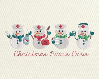 Christmas Nurse Crew Embroidery File, Cute Snowman Nurse Design, Medical Themed Winter Pattern for Healthcare Staff, Digital Download