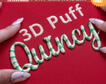 3D Puff Cursive Script Broderitypsnitt: | BX-typsnitt | PES DST-typsnitt + 5 fler maskinformat, omedelbar nedladdning