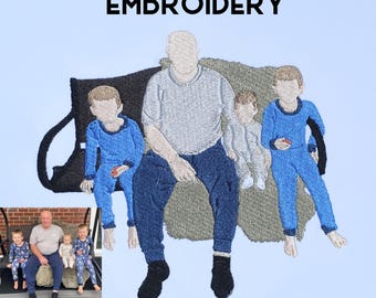 Custom Family Portrait Embroidery Design Files, Personalized Embroidery Art (Digital)