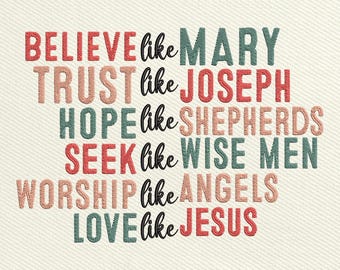 Christian Christmas Embroidery Design, Believe Trust Hope Love Machine Embroidery File, Religious Faith Bible Verse, Digital Download