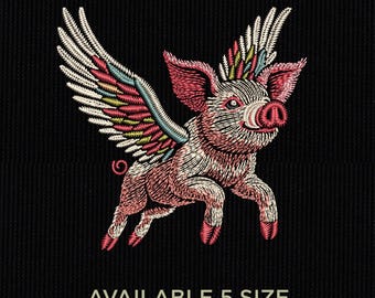 Colorful Flying Pig Embroidery Design, Animal Machine File (Instant Download)