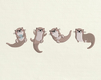 Cute Otters Embroidery Design, Funny Otters Embroidery File, Animal Embroidery Machine File, Instant Download, Includes 5 Sizes