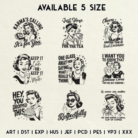 Vintage Women Quote Embroidery Bundle, Feminist Saying Machine Embroidery File, Digital Download