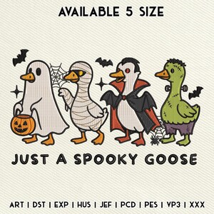 Diseño de bordado de ganso espeluznante, diseño de bordado de ganso divertido, bordado a máquina de ganso de Halloween, descarga instantánea, 5 tamaños incluidos