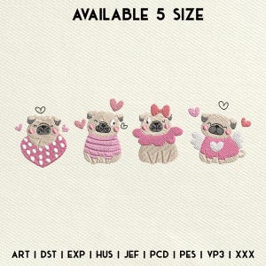 Valentine&#39;s Day Dogs Embroidery Design, Valentine&#39;s Day Dog Heart Embroidery, Valentine Animal Machine Embroidery, Instant Download, 6 Sizes