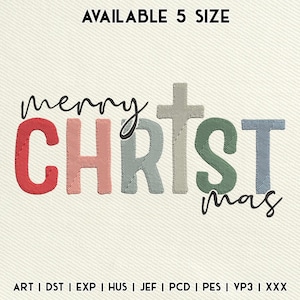 Merry Christmas Cross Embroidery File, Religious Holiday Saying, Faith Christian Machine Embroidery, Instant Download