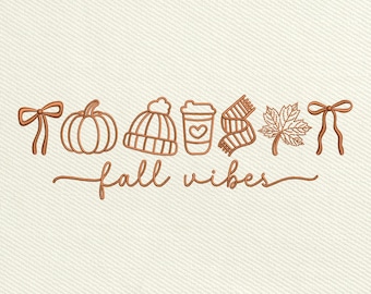 Diseño de bordado "Fall Vibes Coquette", archivo de bordado a máquina de calabaza retro de Halloween, descarga instantánea, incluye 5 tamaños.