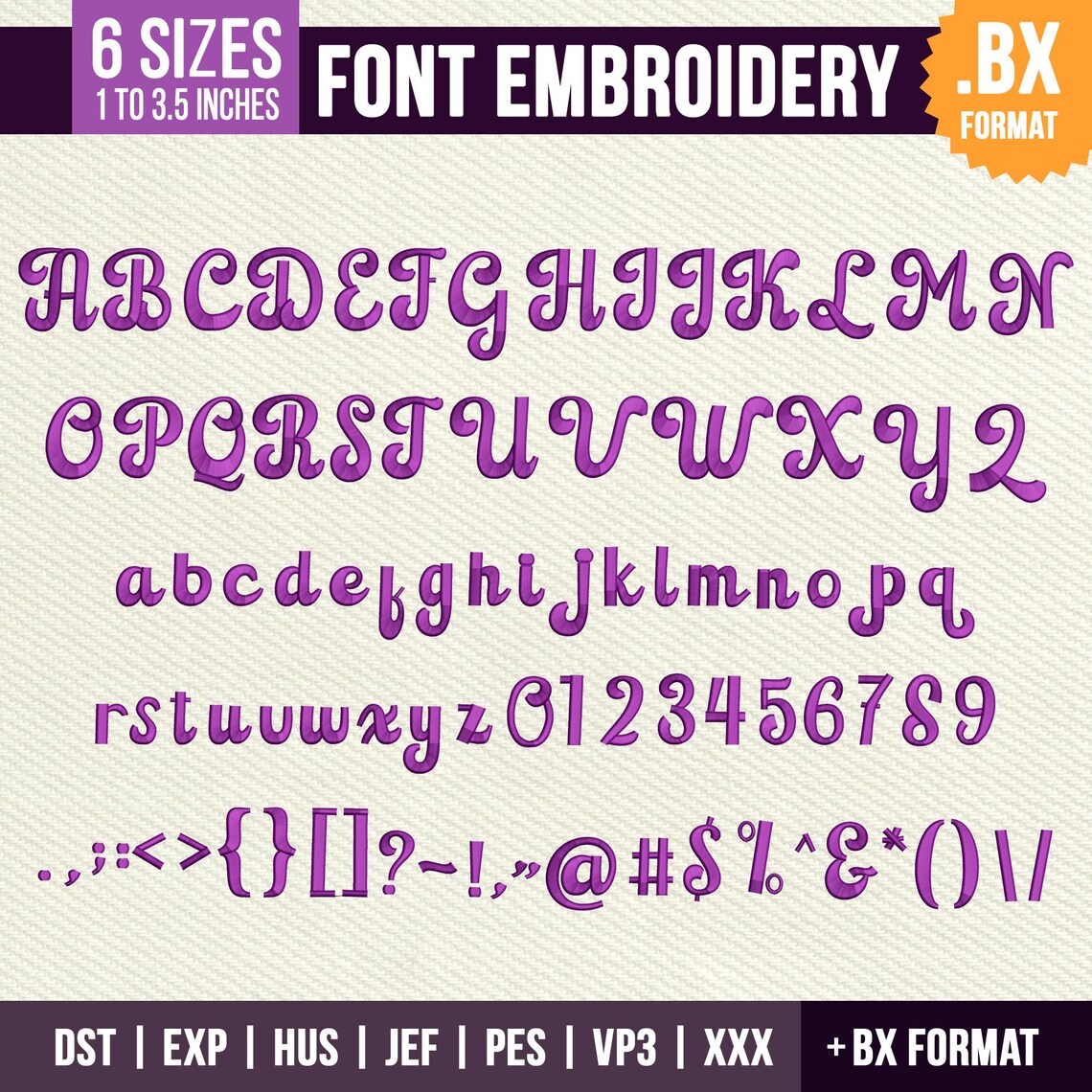 3D Puff Cursive Script Embroidery Font: BX Font | PES DST Retro Vintage ...