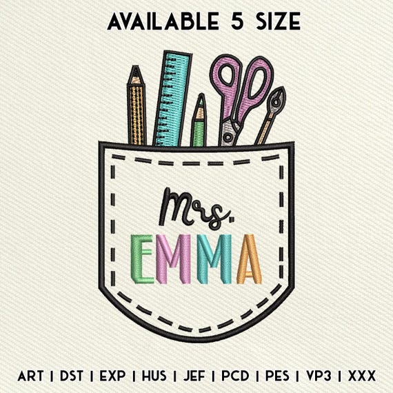 Custom Teacher Name Embroidery Design, Back To School Teacher Embroidery File, First Day School Machine Embroidery, Instant Download