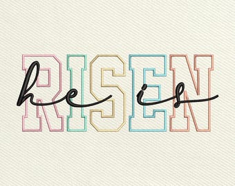 He Is Risen Embroidery Design, Religious Easter Stitch Design, Happy Easter Machine Embroidery File, Christian, Instant Download, 5 Size