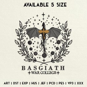 Fourth Wing Embroidery Design File, Basgiath War College Embroidery Design, Fantasy Book Dragon Machine Embroidery Files, Embroidery PES