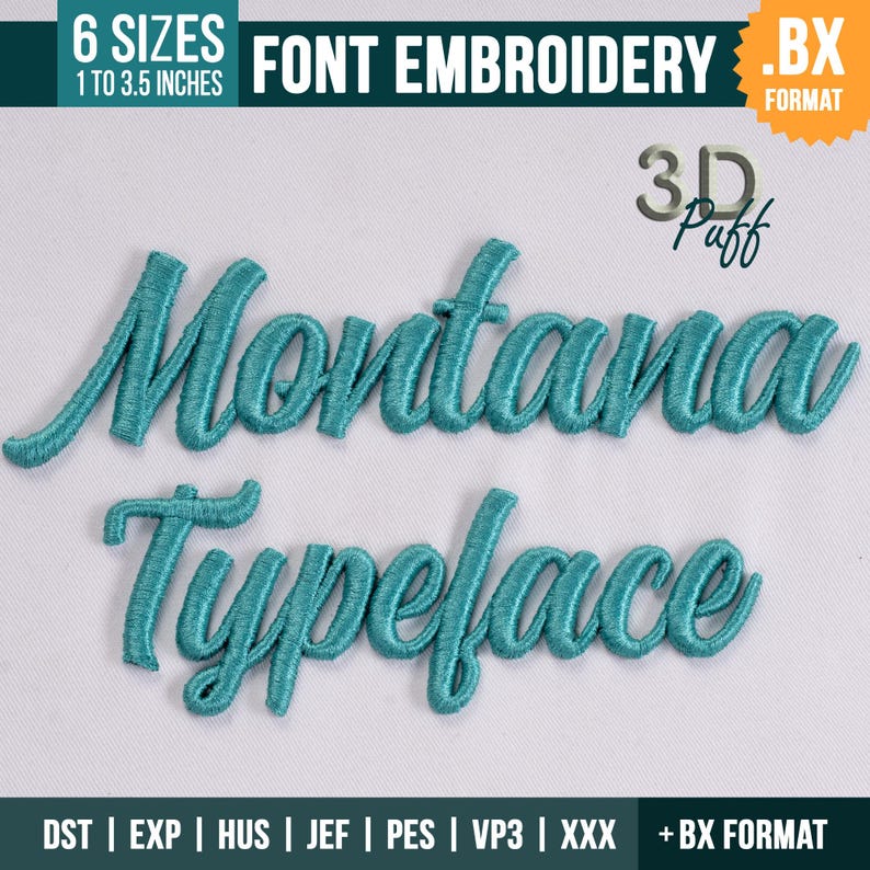 3D Puff Cursive Script Embroidery Font: BX Font | PES DST Fonts + 5 ...