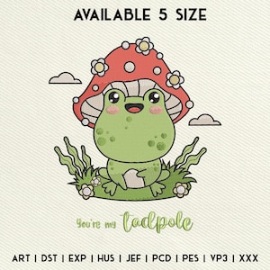Cute Frog Embroidery Design, Funny Frog Embroidery File, Animal Embroidery Machine File, Instant Download, Includes 5 Sizes