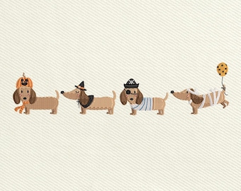Halloween Dachshund Embroidery Design, Halloween Dog Embroidery Design, Halloween Weiner Dog Machine Embroidery, Instant Download, 5 Sizes