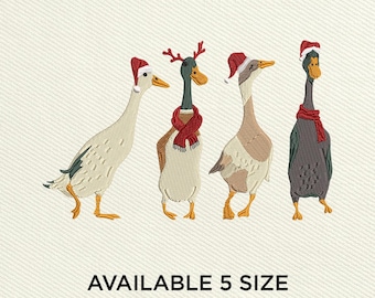 Christmas Duck Embroidery Design, Christmas Animals Embroidery Machine File, Instant Download, 5 Sizes include 3 - 7 Inch, Duck Lover Gift