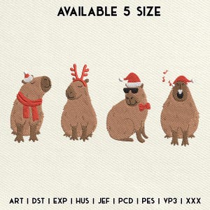 Christmas Capybara Embroidery File, Cute Holiday Animal Machine Embroidery Design, Festive Digital Pattern, Instant Download