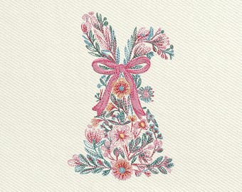 Easter Bunny Coquette Embroidery Design, Easter Bow Embroidery Design, Easter Bunny Flower Embroidery Machine File, Instant Download, 5 Size