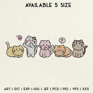 Cute Cat Embroidery Design, Funny Cat Embroidery File, Animal Embroidery Machine File, Instant Download, Includes 5 Sizes