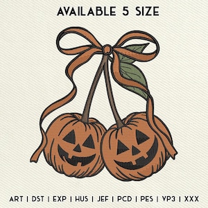 Kürbis Kirschen Herbst Girly Stickmuster, Halloween Kürbis Stickmuster, Maschinenstickerei, Instant Download