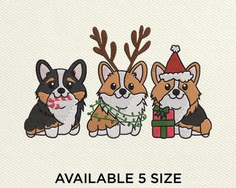Corgi Christmas Embroidery Design, Dog Machine File (Instant Download)