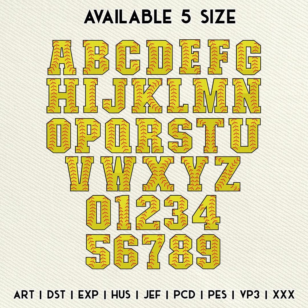 Softball Letter Embroidery Design, Softball Number Embroidery Design ...