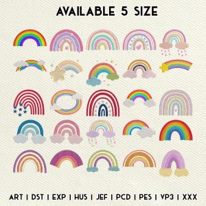 Rainbow Embroidery File Bundle, 25 Rainbow Designs Set, Digital Download