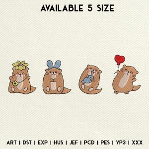 Cute Otters Embroidery Design, Funny Otters Embroidery File, Animal Embroidery Machine File, Instant Download, Includes 5 Sizes