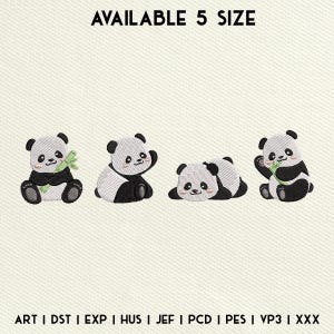 Disegno da ricamo panda divertente, file da ricamo panda carino, file da ricamo animali, download immediato, include 5 misure
