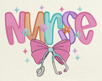 Nurse Bow Embroidery Design, Bow Stethoscope Embroidery Design, Nurse Life Machine Embroidery Files, Instant Download, Included 5 Size