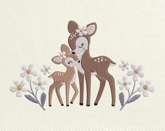 Floral Deer Embroidery Design, Floral Embroidery Design, Animal Embroidery Machine File, Instant Download, 5 Size