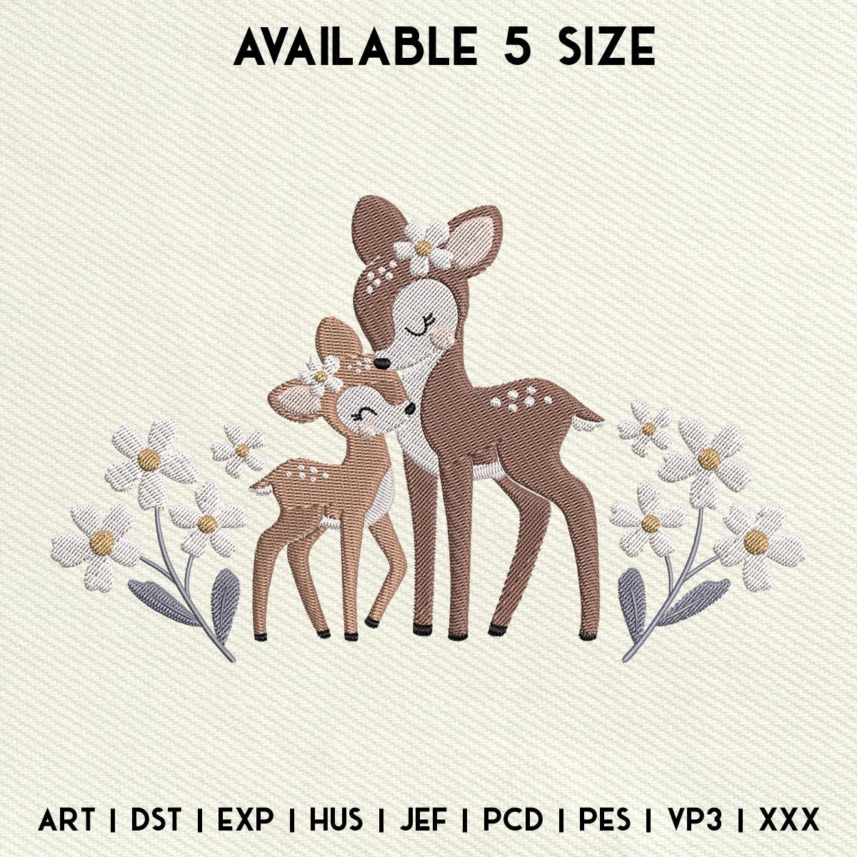 Floral Deer Embroidery Design, Floral Embroidery Design, Animal Embroidery Machine File, Instant Download, 5 Size