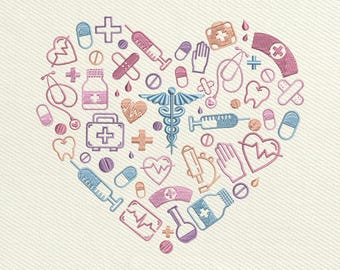 Nurse Heart Embroidery Design, Medical Heart Embroidery Design, Nurse Life Machine Embroidery Files,  Instant Download, 5 Size