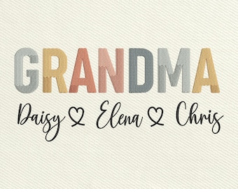 Custom Grandma Embroidery Design with Name, Grandkids Names Embroidery, Grandma Machine Embroidery, Mother's Day Gifts, Instant Download