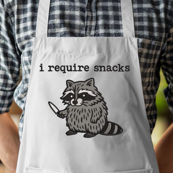 I Require Snacks Raccoon Embroidery Design, Funny Animal