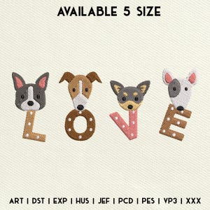 Valentine&#39;s Day Dog Face Embroidery Design, Valentine&#39;s Day Dog Love Embroidery, Dog Heart Machine Embroidery, Instant Download