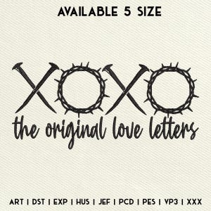 Diseño de bordado de letras de amor originales XOXO, archivo de diseño de bordado cristiano XOXO, archivos de bordado a máquina de San Valentín, bordado PES