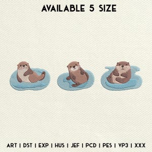Cute Otters Embroidery Design, Funny Otters Embroidery File, Animal Embroidery Machine File, Instant Download, Includes 5 Sizes