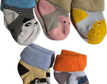 Set of 5 Baby Socks with Animal Designs