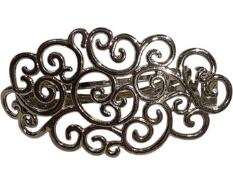 シルバートーンのフィリグリースクロールヘアバレッタクリップ