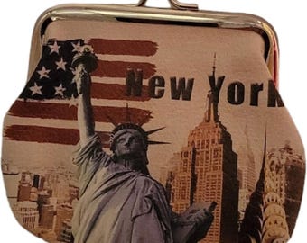 New York Themed Coin Purse with Statue of Liberty Print