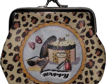 Leopard Print Coin Purse with Happy Design