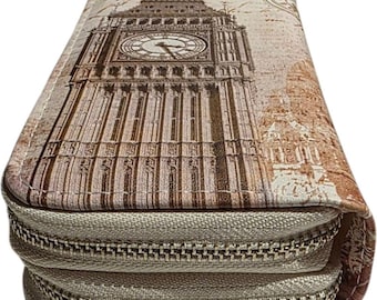 Double Zipper Travel Wallet with London and New York City Design