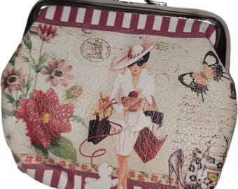 Vintage Style Coin Purse with Fashion Illustration