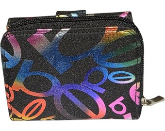 Compact Black Wallet with Multicolour Logo Print