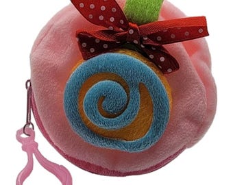 Plush Pink Coin Purse with Spiral Decoration and Clip