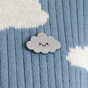Silver Glitter Cloud Acrylic Pin Badge, Kawaii Cloud Brooch by hannahdoodle